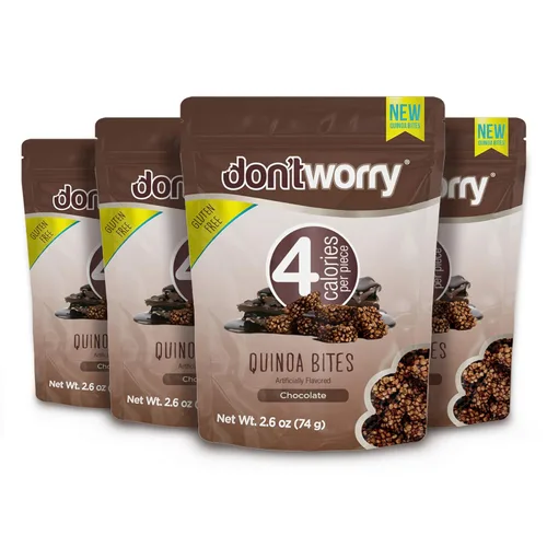 Miniatura 8 de Don't Worry Bocados orgánicos de quinua Sabor a nuez de chocolate y almendras Caramelo sin azúcar, 4 calorías por pieza, galletas cetogénicas