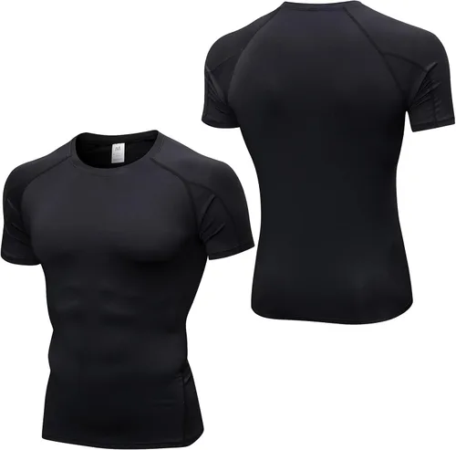 Miniatura 8 de Paquete de 3 camisetas de compresión atléticas para hombre, manga corta, camiseta de entrenamiento, camiseta deportiva fresca y seca