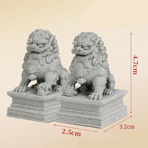 Miniatura 2 de 2 piezas de mini estatuas de león de piedra, decoración de acuario, decoración china de Feng Shui, adorno de pecera, figuras de león para gabinete