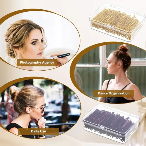 Miniatura 7 de 1500 pines de 2 pulgadas a granel con caja de almacenamiento transparente, clips de onda invisibles color negro, marrón y dorado, horquilla sin