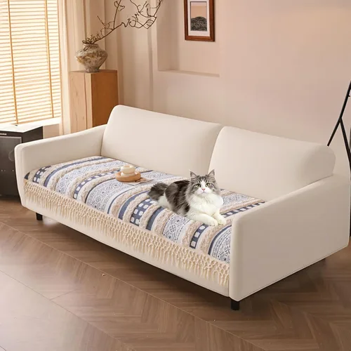 Miniatura 34 de VClife Funda de Sofá Boho de Algodón y Lino con Mechones y Borlas, Funda de Sofá para Perros para Sofá de 2 Cojines, Funda de Sofá Antideslizante