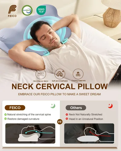 Miniatura 3 de Almohada cervical para el cuello, almohada de espuma viscoelástica para aliviar el dolor de cuello, almohada ergonómica de enfriamiento de contorno