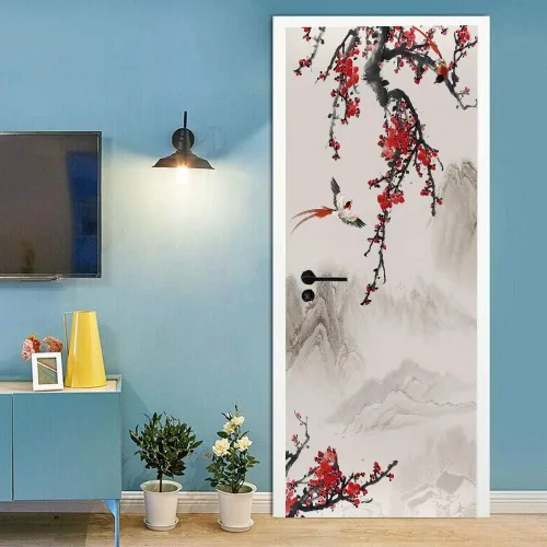 Miniatura 16 de Calcomanías 3D para puerta, murales para despegar y pegar, diseño de flores, papel tapiz para puerta, calcomanías autoadhesivas extraíbles de PVC