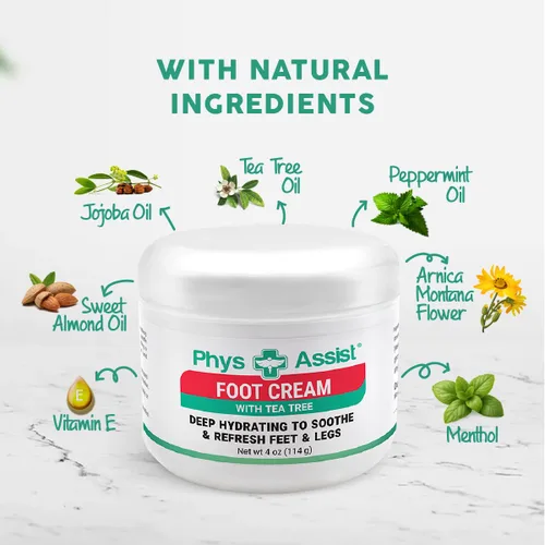 Miniatura 4 de PhysAssist Crema para pies con árbol de té – Crema hidratante profunda para pies y piernas para piel seca, cansada y sensible – Refrescante apoyo