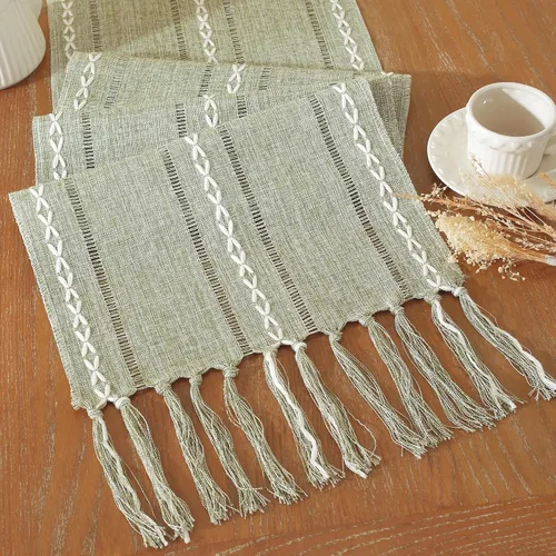 Miniatura 13 de Decoración de Granja Camino de Mesa Bohemio con Macramé, Elegante Camino de Mesa de Café Beige Marrón 48 Pulgadas de Largo, Decoración Rústica