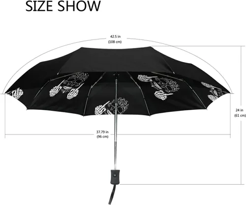 Miniatura 3 de Poeticcity Auto OpenClose Folding Umbrella, Strong Inner Print Travel Rain Umbrella, Portable Automatic Compact Anti-UV Sun Parasol