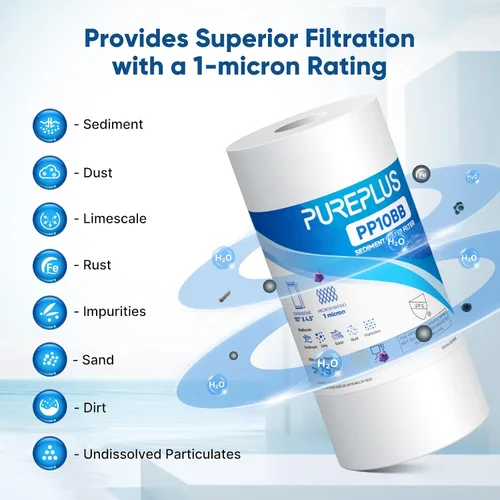 Miniatura 3 de PUREPLUS 1 Micron 10" x 4.5" Whole House Sediment Home Water Filter Replacement Cartridge for RFC-BBSA, HD-950, WFHD13001B, W15-PR, GXWH30C