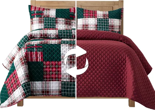 Miniatura 18 de Elegant Comfort Juego de colcha reversible acolchada de 3 piezas con fundas de almohada, exquisitas costuras majestuosas para todas las estaciones