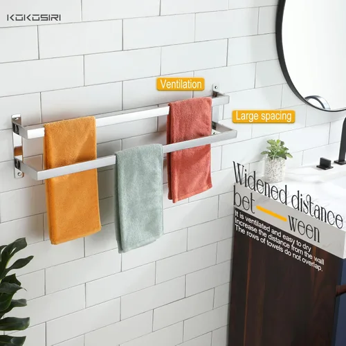 Miniatura 5 de KOKOSIRI Barras para Toallas Portadores de Toallas de Baño 32 Pulgadas Cromado Baño 2 Niveles Escalera Rieles para Toallas Montado en Pared Estantes