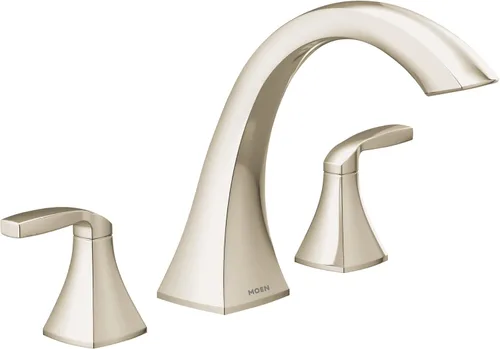 Miniatura 9 de Kit de moldura de grifo de bañera romana Moen Voss de níquel cepillado con dos manijas para montaje en cubierta, requiere válvula de 1/2 pulgada