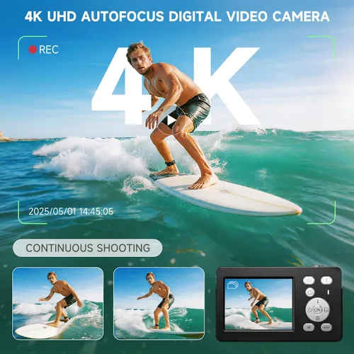 Miniatura 2 de Cámaras digitales 4K para fotografía, cámara compacta de enfoque automático UHD de 64 MP con tarjeta SD de 32 GB, pantalla grande de 2.8 pulgadas