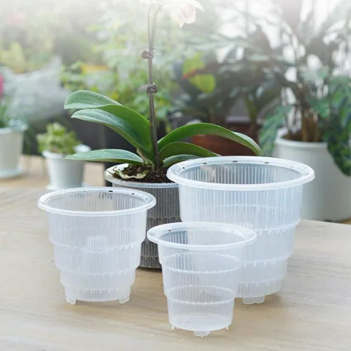 Miniatura 2 de Macetas de plástico transparente para orquídeas con agujeros, maceta de plástico para orquídeas, macetas blancas con bandejas de drenaje
