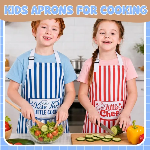 Miniatura 4 de Paquete de 3 delantales para niños para cocinar, ajustables, delantales divertidos con bolsillos para niños y niñas, pintura, hornear Kitchen