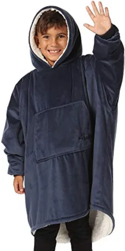 THE COMFY Original Jr para niños | Manta de sherpa de forro polar de gran tamaño con capucha y bolsillo | Vista en Shark Tank Azul