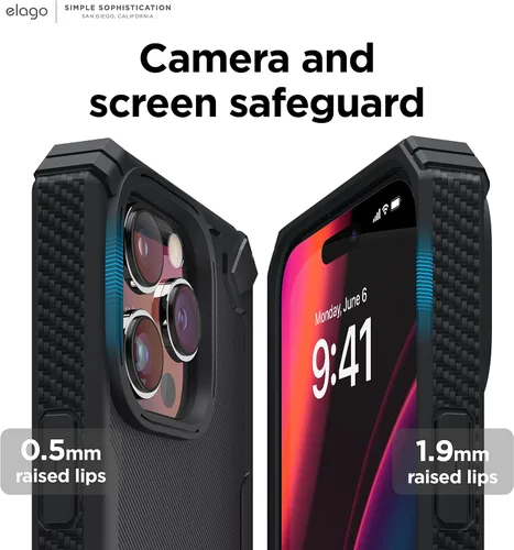 Miniatura 5 de Elago Armor - Funda para iPhone 14 Pro Max de 6.7 pulgadas, protección contra caídas de grado militar, textura de fibra de carbono resistente, Negro