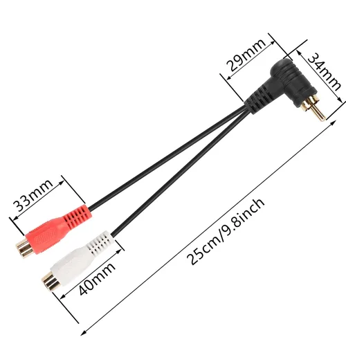 Miniatura 7 de Cable divisor RCA Y, 2 unidades de cable adaptador de audio estéreo RCA de 90 grados, 1 macho a 2 hembras, 9.8 in