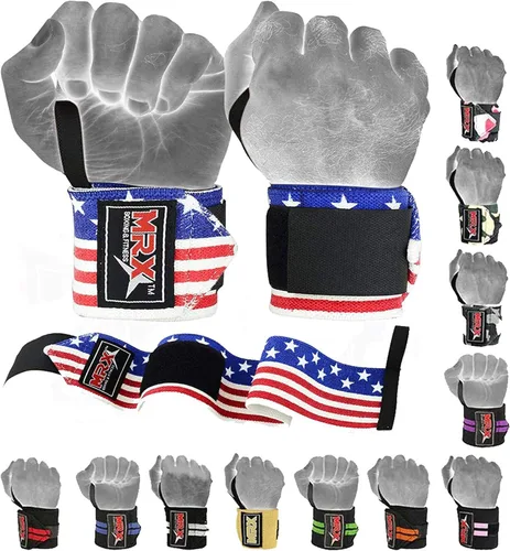 MRX - Muñequeras para levantamiento de pesas, entrenamiento de gimnasio, soporte de muñeca, fisicoculturismo, entrenamiento, envoltura para US Flag
