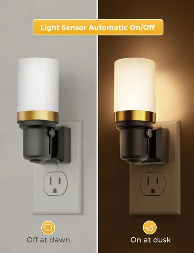 Miniatura 4 de L LOHAS LED Luces nocturnas enchufables a la pared, luz nocturna regulable con sensor de encendido/apagado automático, blanco cálido de 3000 K