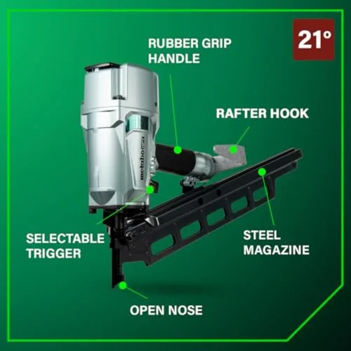 Miniatura 5 de Clavodora Metabo HPT, Clavadora Neumática Preferida por Profesionales y Herramienta de Enmarcado para Pisos, Cubiertas y Más, Válvula de Cilindro