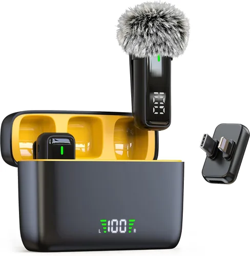 NPTCL Mini micrófono de solapa inalámbrico Lavalier para iPhone y teléfono Android, clip con cancelación de ruido, USB C 2 en 1 y micrófono