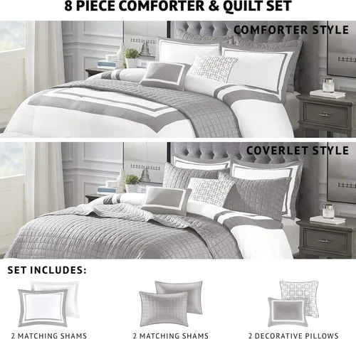 Miniatura 3 de Madison Park Heritage - Juego de edredón y colcha combinado, diseño moderno de lujo, ropa de cama alternativa de plumón para todas las estaciones