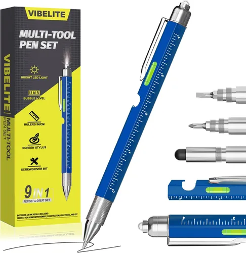 Miniatura 13 de Juego de bolígrafos multiherramienta 11 en 1 con LED, lápiz capacitivo, nivel, destornillador, cabeza plana, regla, regalos para hombres, él, papá