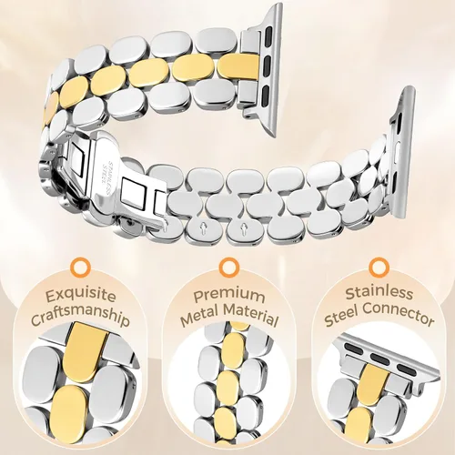 Miniatura 2 de JR.DM Correas de reloj de metal de diseño plateado dorado para mujer, compatibles con Apple Watch de 1.496, 1.575, 1.614, 1.654, 1.732, 1.772, 1.772