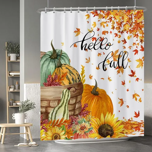 Miniatura 150 de Cortina de ducha de fantasma y gato negro para niños, 36 x 72 pulgadas, espeluznante y bonita, cortina de baño de Halloween con 6 ganchos, cortina