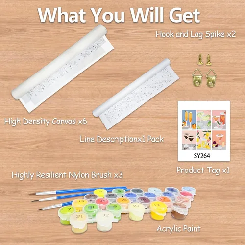 Miniatura 7 de JATOK Paquete de 6 kits de pintura por números para adultos, kits de pintura para principiantes en lienzo de colores con símbolos claros, pintura