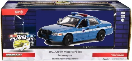 Miniatura 2 de 2001 Crown Victoria Police Interceptor Blue Metallic Seattle Police - Seattle, Washington Hot Pursuit Series 1/24 Modelo de automóvil fundido a