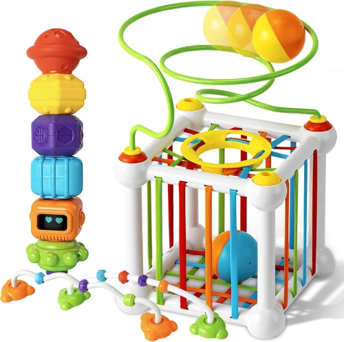 Miniatura 10 de Aprilwolf Juguetes Montessori para Niños de 1 Año, Cubo y 6 Bloques Sensoriales de Forma, Juguetes para Bebés de 12 a 18 Meses, Regalos
