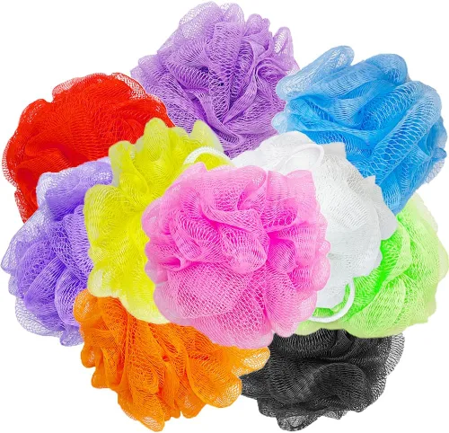 10 piezas de ducha de esponja de baño, pequeño puf de esponja de malla, exfoliante colorido para niños, mujeres y hombres, lavado corporal, color al