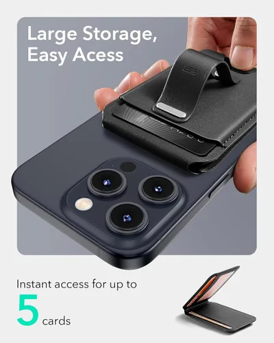 Miniatura 5 de ESR Soporte para cartera MagSafe con agarre, bloqueo RFID, anillo MagSafe incluido, 5 tarjetas para funda de teléfono, cartera magnética para iPhone