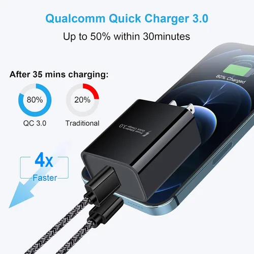Miniatura 2 de Enchufe de cargador USB, carga rápida 3.0, bloque de carga rápida, caja de cubo para iPhone, Samsung Galaxy S23 A14 A54 S22 S21 Note20 S10 A10e S9