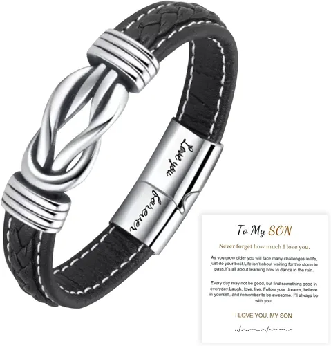 Relleno de Regalo para Adolescentes Hijo/Nieto Regalo para Chicos Teens Pulsera de Cuero para Hombres, “Te Amo Para Siempre”Pulsera de Hombre de