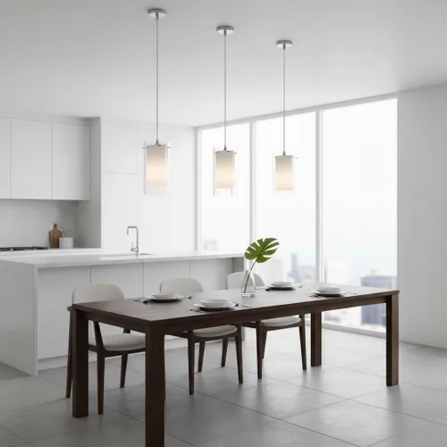 Miniatura 2 de AKEZON Lámpara colgante de 1 luz, lámpara de techo de vidrio para interiores, altura ajustable, acabado de níquel cepillado para cocina y comedor