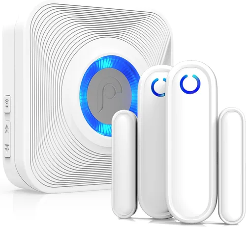 Fosmon WaveLink - Timbre de puerta inalámbrico con rango de 500 pies, 58 melodías, 5 niveles de volumen e indicadores LED para hogar,