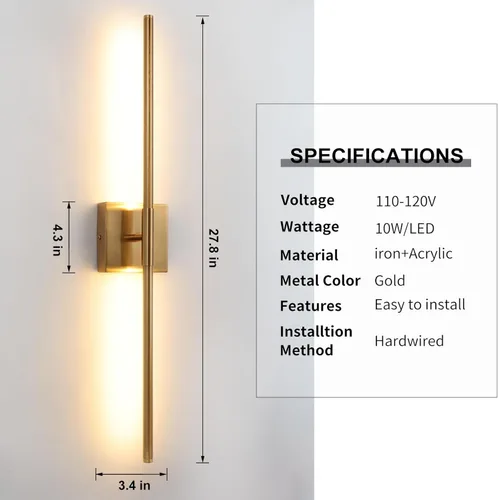 Miniatura 7 de Juego de 2 apliques de pared LED en oro cepillado con luz blanca cálida