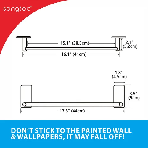 Miniatura 7 de Songtec Barra de Toalla Dorada de 16 Pulgadas, Soporte de Toalla Adhesivo para Baño Sin Taladro, Soporte de Toalla con Montaje de Cinta de Adhesión