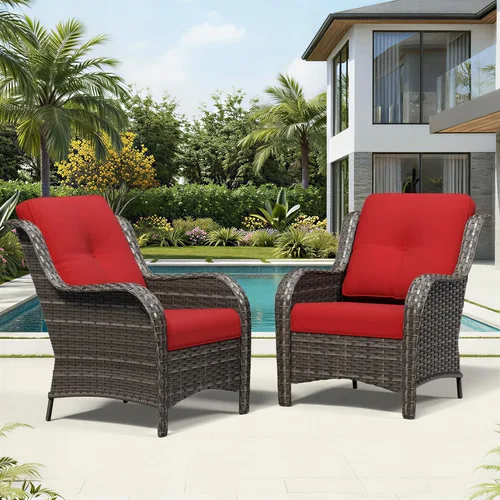 Miniatura 113 de Joyside Juego de sillas de mimbre para patio, juego de 3 piezas de mimbre para exteriores con 2 sillas reposabrazos y 1 mesa auxiliar para terraza
