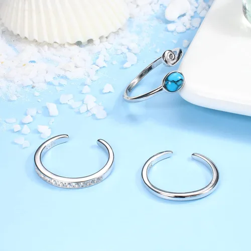 Miniatura 6 de Florideco Juego de 3 anillos de plata de ley S925 para mujer, con puntera abierta, ajuste cómodo, ajustable, nudo celta, turquesa, dedo del pie