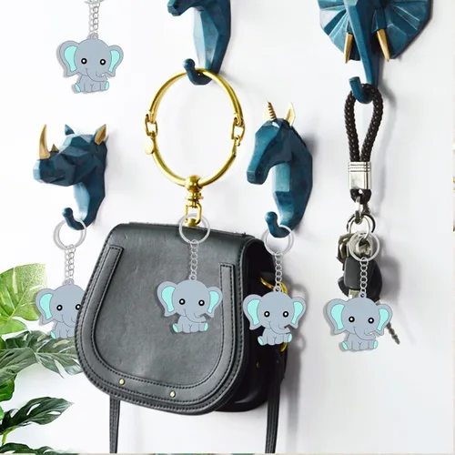 Miniatura 6 de CiciBear Paquete de 72 recuerdos de fiesta de elefante con llaveros de elefante azul bebé, etiquetas de agradecimiento y bolsas de regalo
