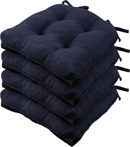 Miniatura 10 de Almohadillas de silla Wellsin para sillas de comedor, cojines de silla de cocina antideslizantes con lazos, juego de 4 almohadillas de silla de Caqui