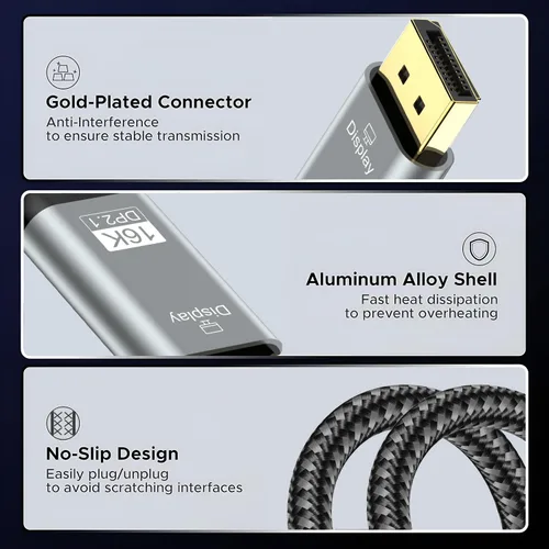Miniatura 7 de Cable Angusplay USB C a DisplayPort 2.1, cable Thunderbolt 4/3 a Display Port, cables USB C a dp de 40Gbps compatible con 16k@30Hz, soporte 8K@120Hz