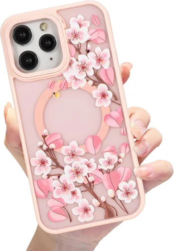 Miniatura 25 de Compatible con el teléfono 13 Pro - Funda magnética mate translúcida, de lujo, a prueba de golpes, magnética y con bonito patrón de flores, carcasa