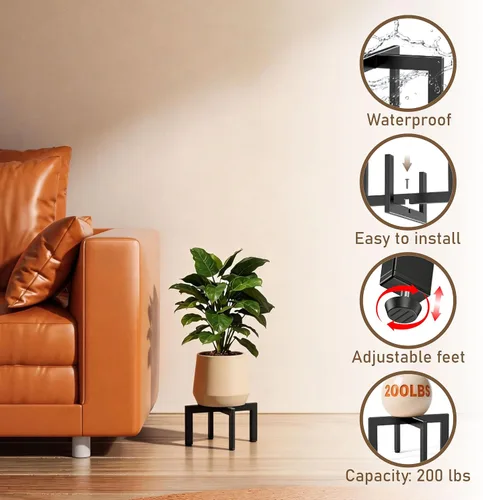 Miniatura 4 de Soporte para plantas de interior, soporte de metal resistente con forma de cruz con patas ajustables para suelos irregulares, fácil montaje