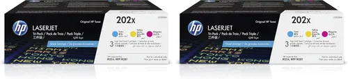 HP 202X Impresoras de cartuchos de tóner de alto rendimiento cian, magenta y amarillo (paquete de 6) | Funciona con Color LaserJet Pro M254, Color