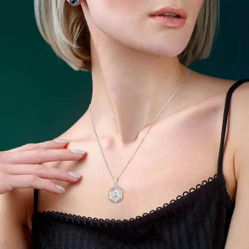Miniatura 2 de Collares con iniciales M MOOHAM en capas, para mujer, chapados en oro de 14 quilates, con cadena de eslabones