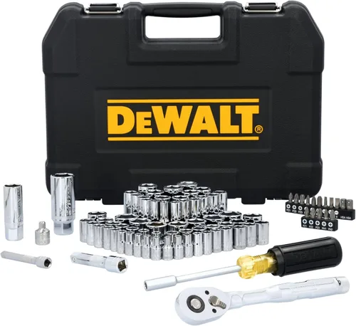 DEWALT - Juego de herramientas mecánicas, 84 piezas SAE/métrico con trinquete de 72 dientes de perfil bajo, llave de carraca de 1/4 pulgada