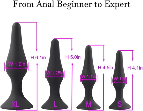 Miniatura 2 de Tapones anales de silicona para principiantes para mujeres y hombres, juego de 4 piezas (negro)